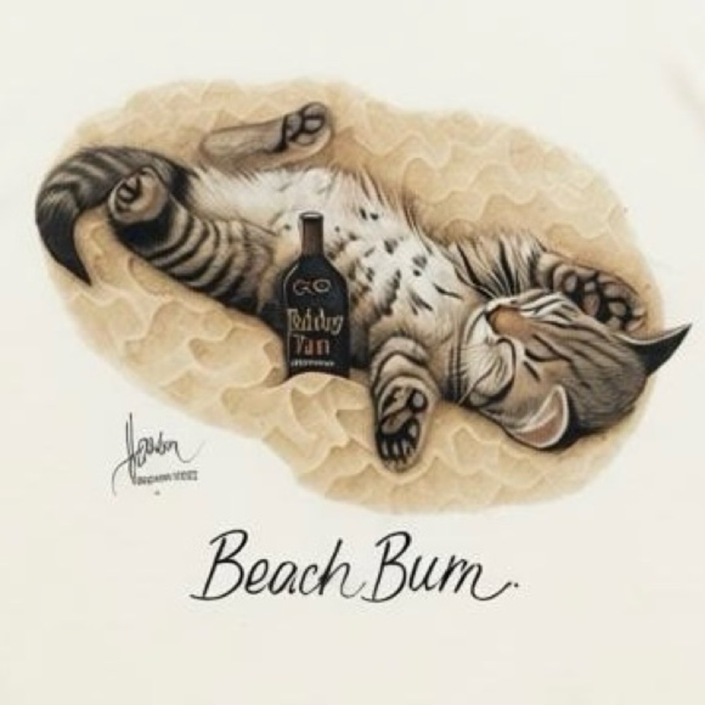 Vintage 1995 Beach Bum Cat Tee AllSport USA Made L